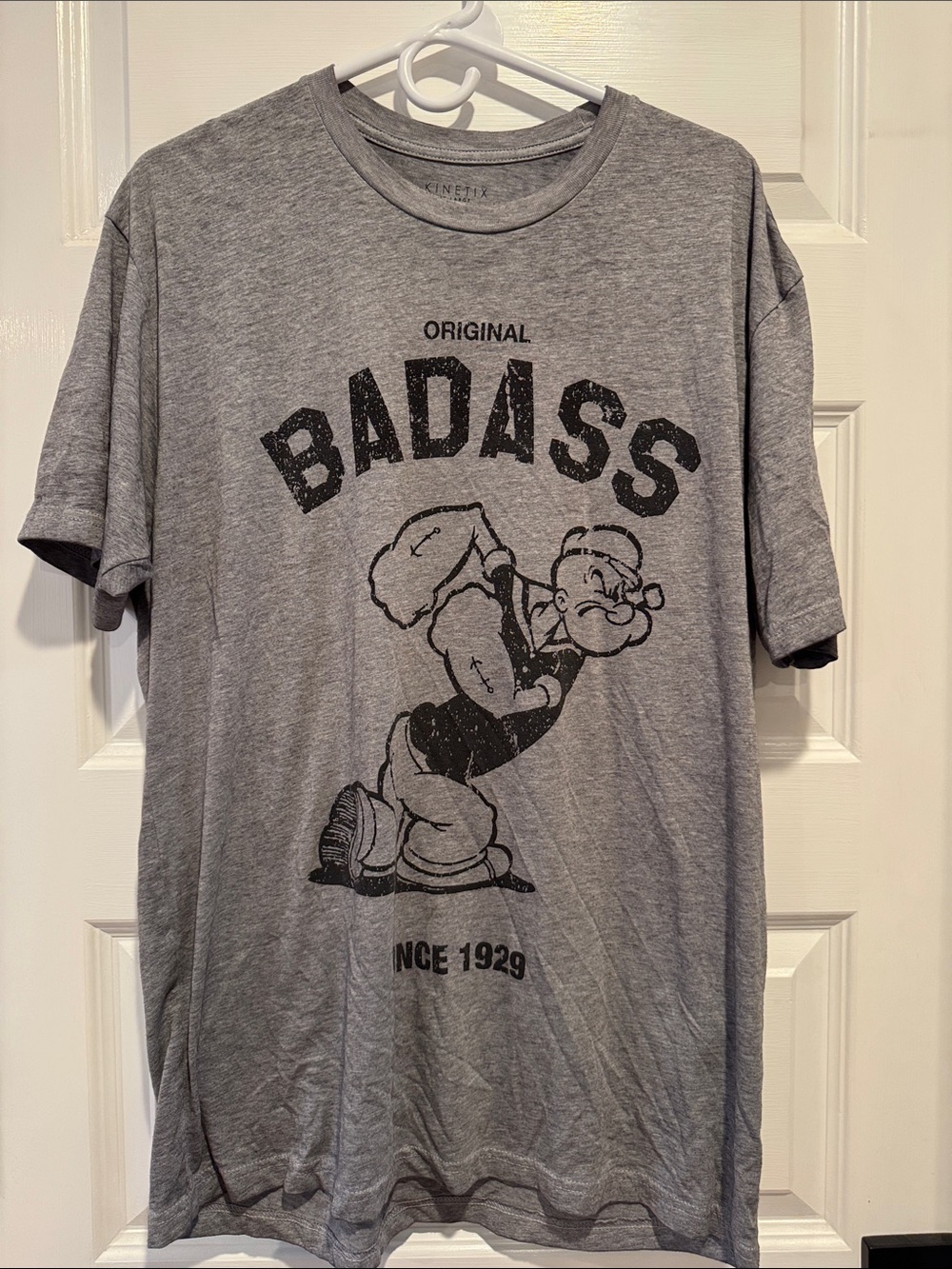 Kinetix Men’s Gray Graphic 'Badass' Tee with Cartoon Print